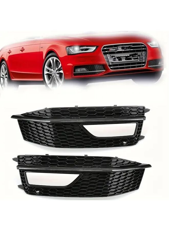Audi A4 B8 S Line S4 Front Bumper Lower Fog Light Grille Pair Gloss Black With Chrome - Image 4